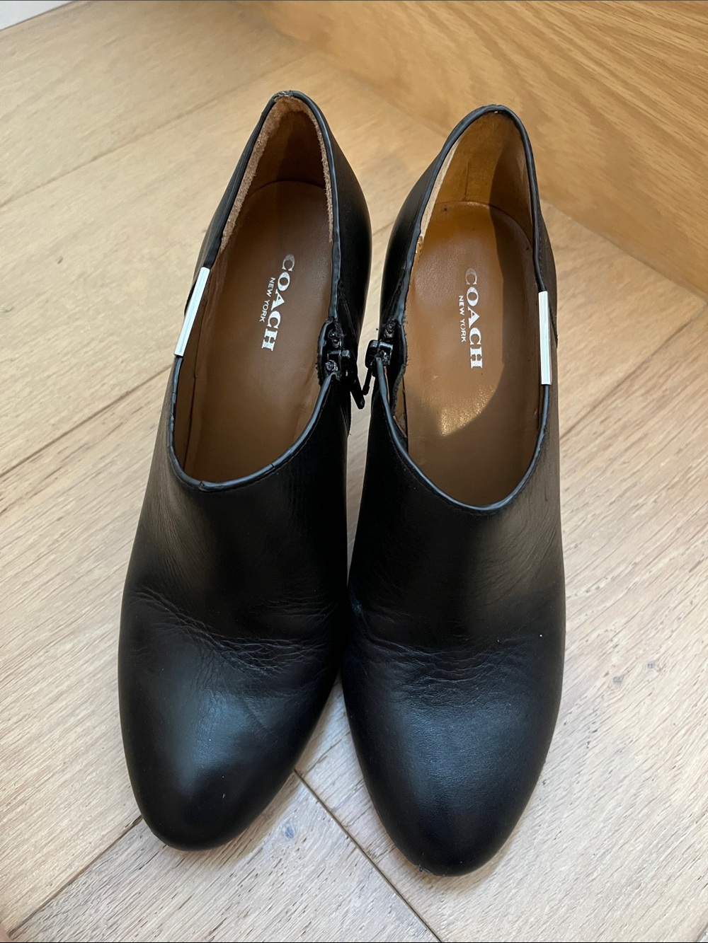 COACH Black Leather Heeled Ankle Boots